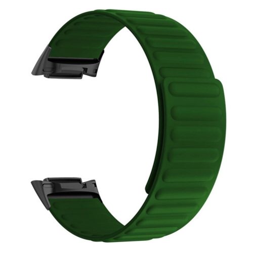 For Fitbit Charge 6 / 5 Magnetic Watch Band Silicone Adjustable Wriststrap - Army Green