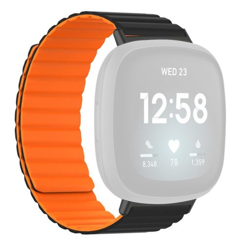 For Fitbit Versa 3 / 4 / Fitbit Sense / Sense 2 Silicone Watch Band Magnetic Strap Replacement - Black+Orange