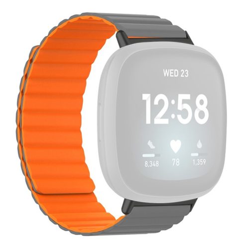 For Fitbit Versa 3 / 4 / Fitbit Sense / Sense 2 Silicone Watch Band Magnetic Strap Replacement - Grey+Orange