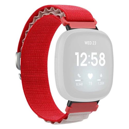 For Fitbit Versa 4 / Versa 3 / Sense 2 / Sense Watch Band Nylon Adjustable Wrist Strap - Red+White