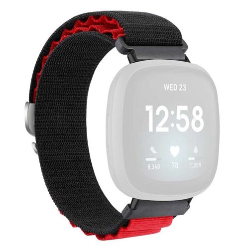 For Fitbit Versa 4 / Versa 3 / Sense 2 / Sense Watch Band Nylon Adjustable Wrist Strap - Black+Red