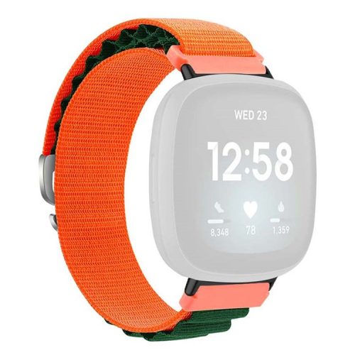 For Fitbit Versa 4 / Versa 3 / Sense 2 / Sense Watch Band Nylon Adjustable Wrist Strap - Orange+Green