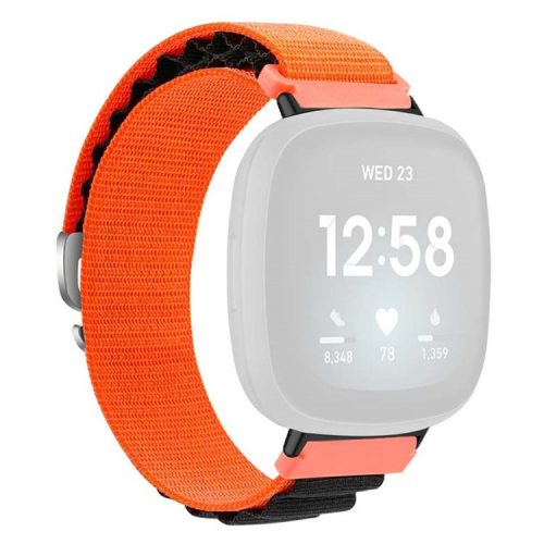 For Fitbit Versa 4 / Versa 3 / Sense 2 / Sense Watch Band Nylon Adjustable Wrist Strap - Orange+Black