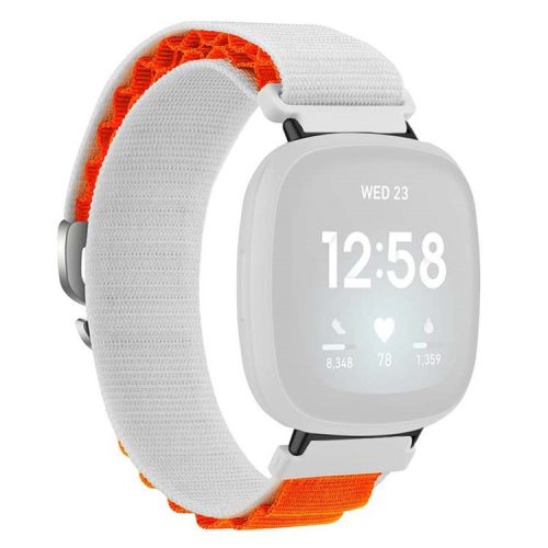 For Fitbit Versa 4 / Versa 3 / Sense 2 / Sense Watch Band Nylon Adjustable Wrist Strap - White+Orange