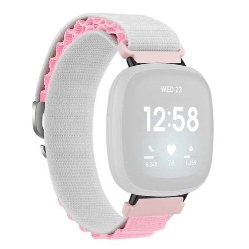 For Fitbit Versa 4 / Versa 3 / Sense 2 / Sense Watch Band Nylon Adjustable Wrist Strap - White+Pink