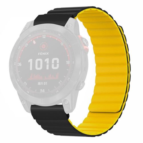 For Coros Vertix 2 / Garmin Fenix 7X / 6X / 5X Silicone Watch Band Magnetic Strap Replacement with 26mm PC Connector - Black+Yellow