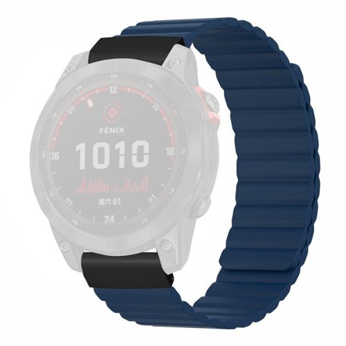 For Coros Vertix 2 / Garmin Fenix 7X / 6X / 5X Silicone Watch Band Magnetic Strap Replacement with 26mm PC Connector - Dark Blue