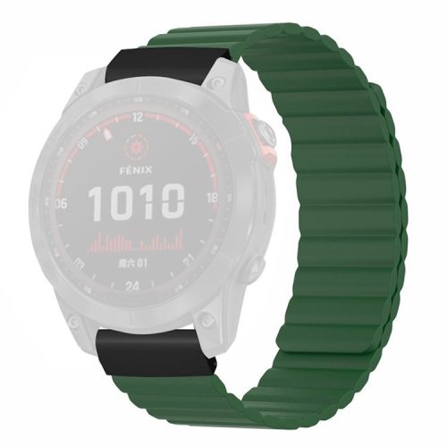 For Coros Vertix 2 / Garmin Fenix 7X / 6X / 5X Silicone Watch Band Magnetic Strap Replacement with 26mm PC Connector - Army Green