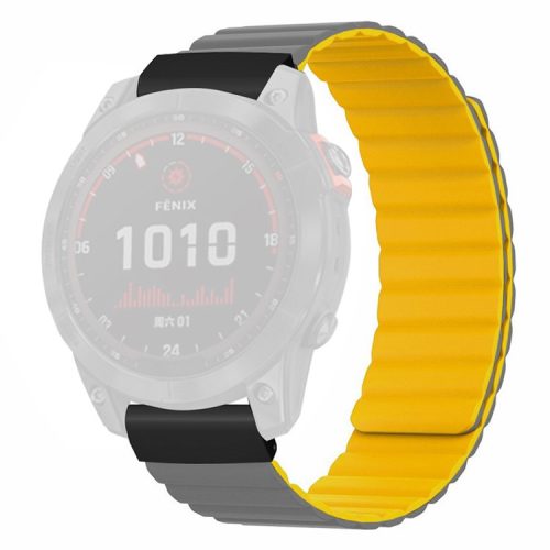 For Coros Vertix 2 / Garmin Fenix 7X / 6X / 5X Silicone Watch Band Magnetic Strap Replacement with 26mm PC Connector - Grey+Yellow