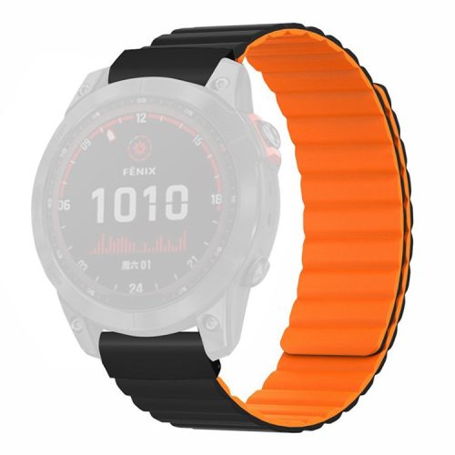 For Coros Vertix 2 / Garmin Fenix 7X / 6X / 5X Silicone Watch Band Magnetic Strap Replacement with 26mm PC Connector - Black+Orange