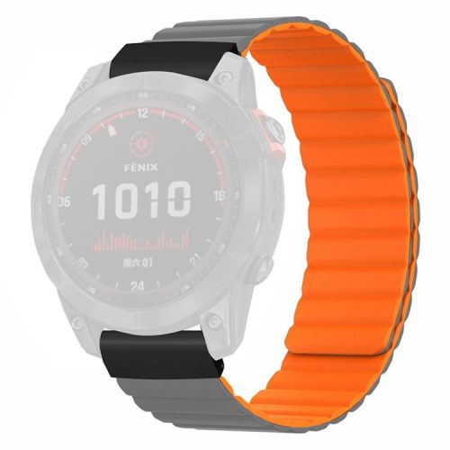 For Coros Vertix 2 / Garmin Fenix 7X / 6X / 5X Silicone Watch Band Magnetic Strap Replacement with 26mm PC Connector - Grey+Orange