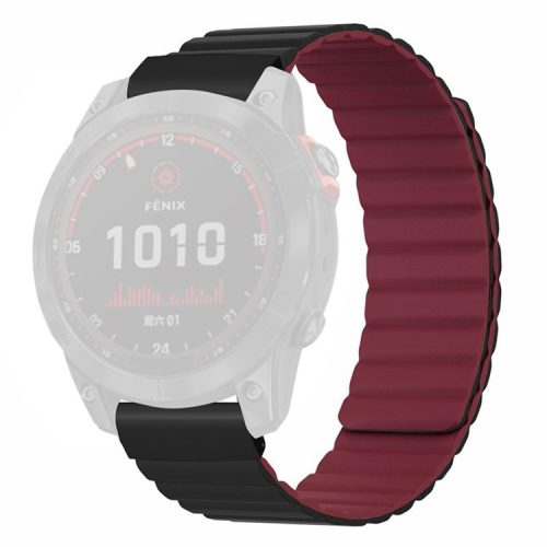 For Coros Vertix 2 / Garmin Fenix 7X / 6X / 5X Silicone Watch Band Magnetic Strap Replacement with 26mm PC Connector - Black+Wine Red