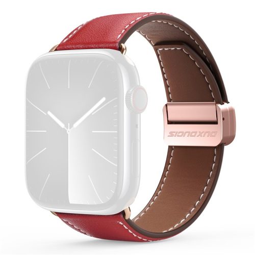 DUX DUCIS YA Series Strap for Apple Watch Series 10 42mm / 9 8 7 41mm / SE (2023) SE (2022) SE 6 5 4 40mm / 3 2 1 38mm Genuine Cow Leather Watch Band - Red