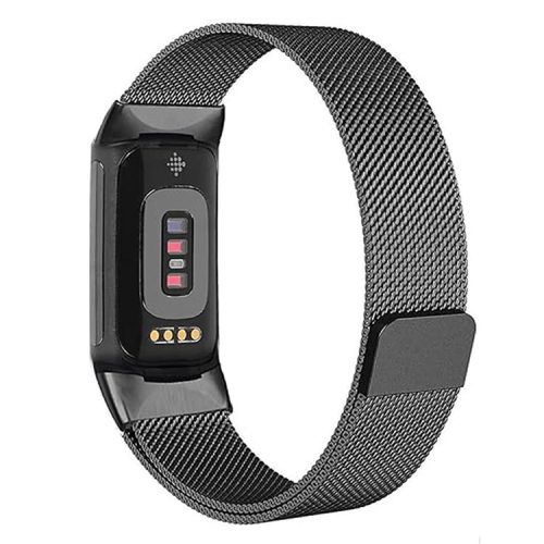 KALEBOL KLB-ML-001 For Fitbit Charge 6 / 5 Watch Strap Stainless Steel Milanese Wristband - Black