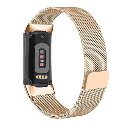 KALEBOL KLB-ML-001 For Fitbit Charge 6 / 5 Watch Strap Stainless Steel Milanese Wristband - Retro Gold