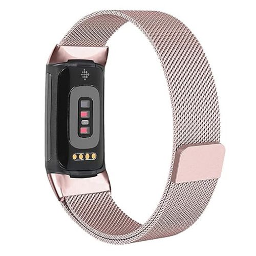 KALEBOL KLB-ML-001 For Fitbit Charge 6 / 5 Watch Strap Stainless Steel Milanese Wristband - Rose Gold