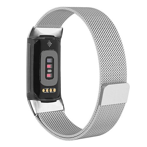 KALEBOL KLB-ML-001 For Fitbit Charge 6 / 5 Watch Strap Stainless Steel Milanese Wristband - Silver