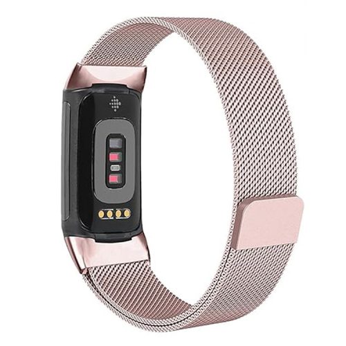 KALEBOL KLB-ML-001 For Fitbit Charge 4 / 3 Watch Band Stainless Steel Milanese Mesh Strap Bracelet - Rose Gold