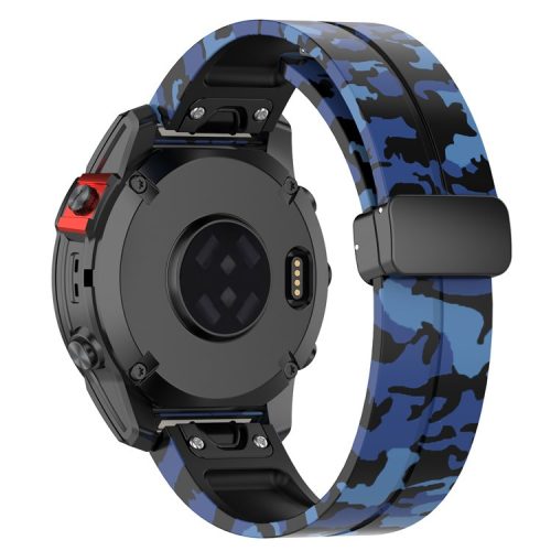 For Garmin Tactix 7 Pro / Fenix 7X / 6X / 6X Pro / 5X Plus Black Buckle Watch Band 26mm Silicone Strap - Camo Blue