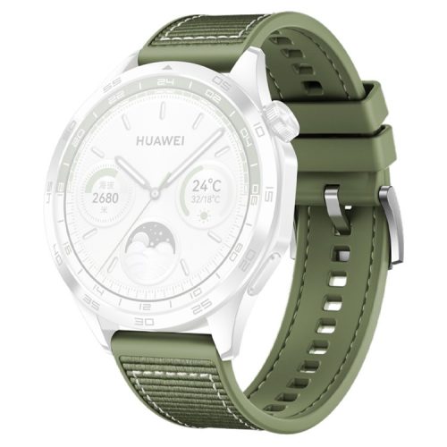 For  Huawei Watch GT 4 / GT 3 / GT 2 46mm Watch Strap 22mm Nylon Coated Silicone Strap Replacement - Green