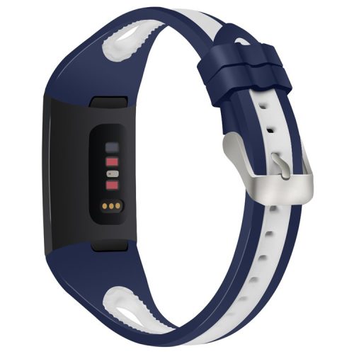 For Fitbit Charge 4 / 3 / 3 SE Adjustable Silicone Watch Band Dual Color Wrist Strap - Blue+White