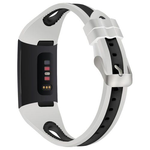 For Fitbit Charge 4 / 3 / 3 SE Adjustable Silicone Watch Band Dual Color Wrist Strap - White+Black