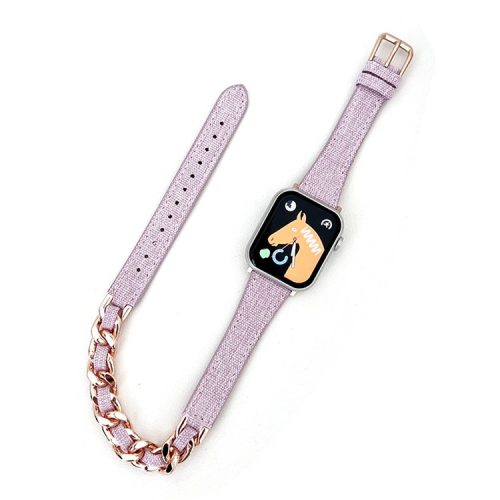 Watch Strap for Apple Watch Series 10 42mm / 9 8 7 41mm / SE (2023) SE (2022) SE 6 5 4 40mm / 3 2 1 38mm Watch Band Denim+Leather+Zinc Alloy Strap - Light Purple