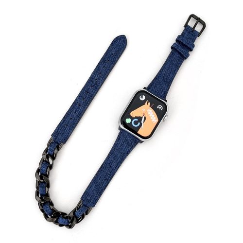 Watch Strap for Apple Watch Series 10 42mm / 9 8 7 41mm / SE (2023) SE (2022) SE 6 5 4 40mm / 3 2 1 38mm Watch Band Denim+Leather+Zinc Alloy Strap - Navy Blue