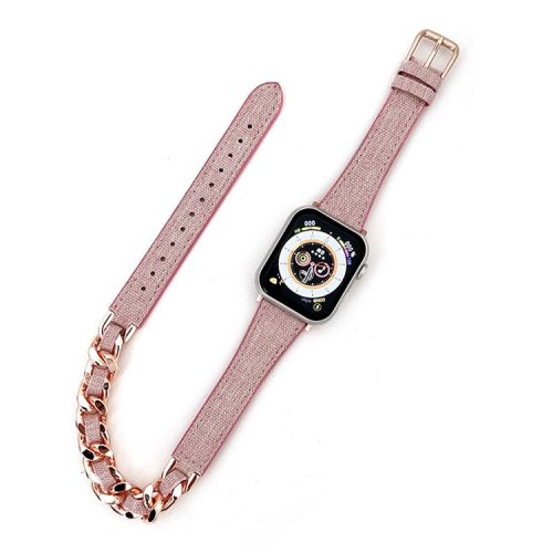 Watch Strap for Apple Watch Series 10 42mm / 9 8 7 41mm / SE (2023) SE (2022) SE 6 5 4 40mm / 3 2 1 38mm Watch Band Denim+Leather+Zinc Alloy Strap - Light Pink