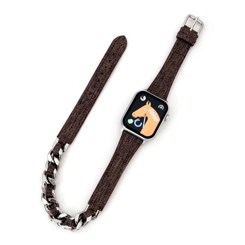 Watch Strap for Apple Watch Series 10 42mm / 9 8 7 41mm / SE (2023) SE (2022) SE 6 5 4 40mm / 3 2 1 38mm Watch Band Denim+Leather+Zinc Alloy Strap - Brown