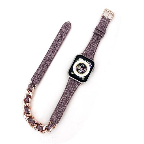 Watch Strap for Apple Watch Series 10 42mm / 9 8 7 41mm / SE (2023) SE (2022) SE 6 5 4 40mm / 3 2 1 38mm Watch Band Denim+Leather+Zinc Alloy Strap - Violet