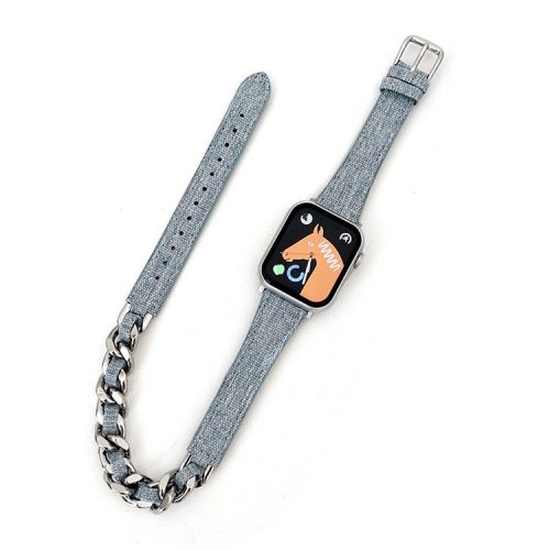 Watch Strap for Apple Watch Series 10 42mm / 9 8 7 41mm / SE (2023) SE (2022) SE 6 5 4 40mm / 3 2 1 38mm Watch Band Denim+Leather+Zinc Alloy Strap - Baby Blue