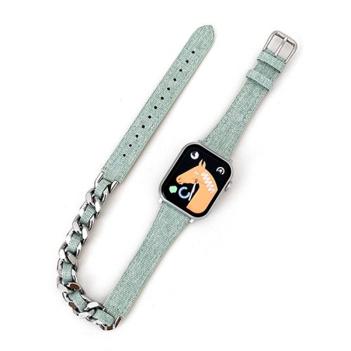 Watch Strap for Apple Watch Series 10 42mm / 9 8 7 41mm / SE (2023) SE (2022) SE 6 5 4 40mm / 3 2 1 38mm Watch Band Denim+Leather+Zinc Alloy Strap - Cyan