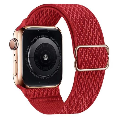 Watch Strap for Apple Watch Series 10 42mm / 9 8 7 41mm / SE (2023) SE (2022) SE 6 5 4 40mm / 3 2 1 38mm Wave Design Nylon Wrist Band -  Red