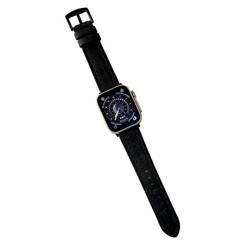 Watch Strap for Apple Watch Series 10 42mm / 9 8 7 41mm / SE (2023) SE (2022) SE 6 5 4 40mm / 3 2 1 38mm Smart Watch Band Waxyed Top Layer Cowhide Strap - Black