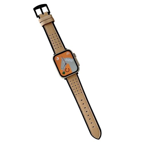 Watch Strap for Apple Watch Series 10 42mm / 9 8 7 41mm / SE (2023) SE (2022) SE 6 5 4 40mm / 3 2 1 38mm Smart Watch Band Waxyed Top Layer Cowhide Strap - Light Yellow