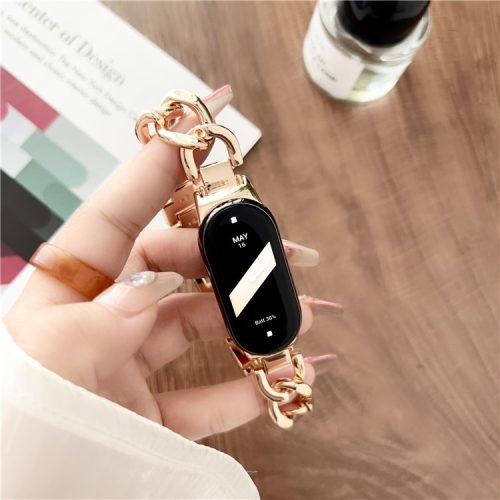 For Xiaomi Mi Band 9 NFC / Mi Band 9 / Smart Band 8 NFC / Smart Band 8 Chain Strap Zinc Alloy Metal Smartwatch Bands with Connector - Rose Gold