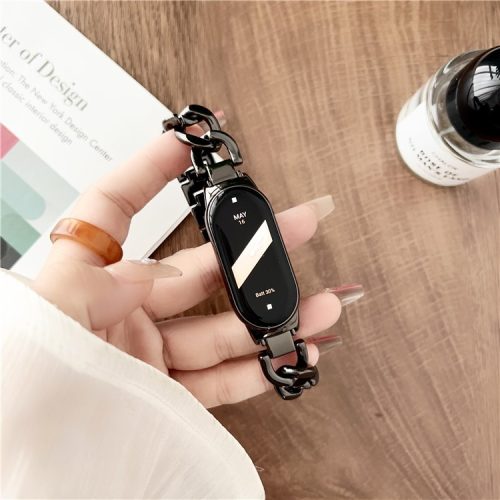 For Xiaomi Mi Band 9 NFC / Mi Band 9 / Smart Band 8 NFC / Smart Band 8 Chain Strap Zinc Alloy Metal Smartwatch Bands with Connector - Black