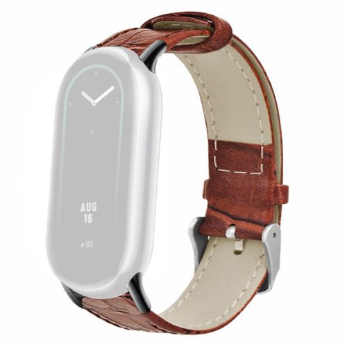 For Xiaomi Mi Band 9 NFC / Mi Band 9 / Smart Band 8 NFC / Smart Band 8 Replacement Strap Bamboo Texture Cowhide Leather Band - Brown