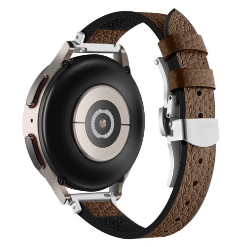 For Samsung Gear S3 Classic / Huawei Watch Ultimate / Xiaomi Watch S1 Watch Band 22mm Silicone+Genuine Leather Watch Strap - Brown / Silver Buckle