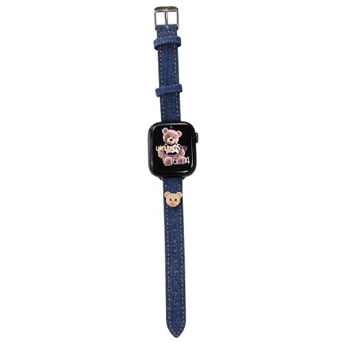 For Apple Watch 10 46mm / Ultra 2 / Ultra 49mm / 9 8 7 45mm / SE (2023) SE (2022) SE 6 5 4 44mm / 3 2 1 42mm Bear Decor Denim Wristband - Dark Blue