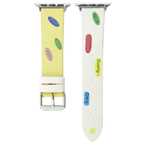 For Apple Watch 10 46mm / Ultra 2 / Ultra 49mm / 9 8 7 45mm / SE (2023) SE (2022) SE 6 5 4 44mm / 3 2 1 42mm Canvas Strap Replacement - Yellow+White