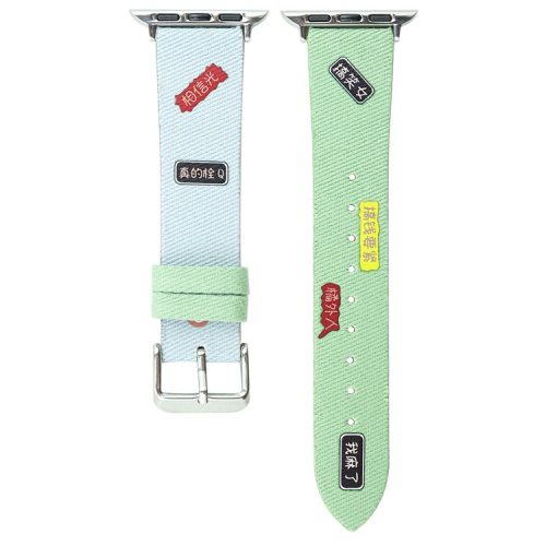 For Apple Watch 10 46mm / Ultra 2 / Ultra 49mm / 9 8 7 45mm / SE (2023) SE (2022) SE 6 5 4 44mm / 3 2 1 42mm Canvas Strap Replacement - Light Blue+Green