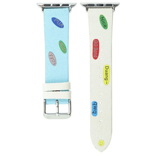 For Apple Watch 10 46mm / Ultra 2 / Ultra 49mm / 9 8 7 45mm / SE (2023) SE (2022) SE 6 5 4 44mm / 3 2 1 42mm Canvas Strap Replacement - Baby Blue+White