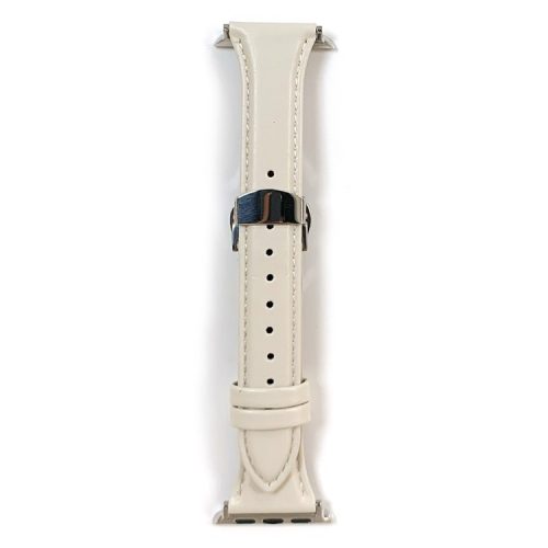 For Apple Watch 10 46mm / Ultra 2 / Ultra 49mm / 9 8 7 45mm / SE (2023) SE (2022) SE 6 5 4 44mm / 3 2 1 42mm Cow Leather Watchband Replacement Strap - Beige / Silver