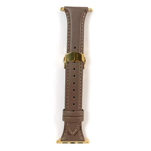 For Apple Watch 10 46mm / Ultra 2 / Ultra 49mm / 9 8 7 45mm / SE (2023) SE (2022) SE 6 5 4 44mm / 3 2 1 42mm Cow Leather Watchband Replacement Strap - Dark Brown / Gold