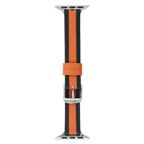 AW For Apple Watch 10 46mm / Ultra 2 / Ultra 49mm / 9 8 7 45mm / SE (2023) SE (2022) SE 6 5 4 44mm / 3 2 1 42mm Band Leather Strap - Orange+Black