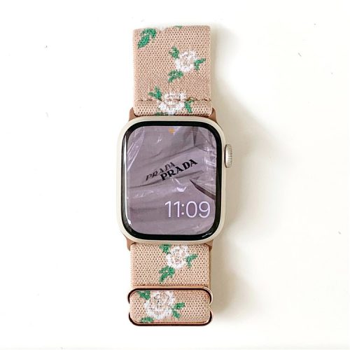 AW For Apple Watch 10 46mm / Ultra 2 / Ultra 49mm / 9 8 7 45mm / SE (2023) SE (2022) SE 6 5 4 44mm / 3 2 1 42mm Band Nylon Strap - Black Leaf+Rose