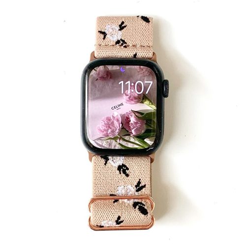 AW For Apple Watch 10 46mm / Ultra 2 / Ultra 49mm / 9 8 7 45mm / SE (2023) SE (2022) SE 6 5 4 44mm / 3 2 1 42mm Band Nylon Strap - Green Leaf+Rose