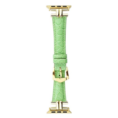 AW For Apple Watch 10 46mm / Ultra 2 / Ultra 49mm / 9 8 7 45mm / SE (2023) SE (2022) SE 6 5 4 44mm / 3 2 1 42mm Band Leather Strap - Green+Gold Buckle